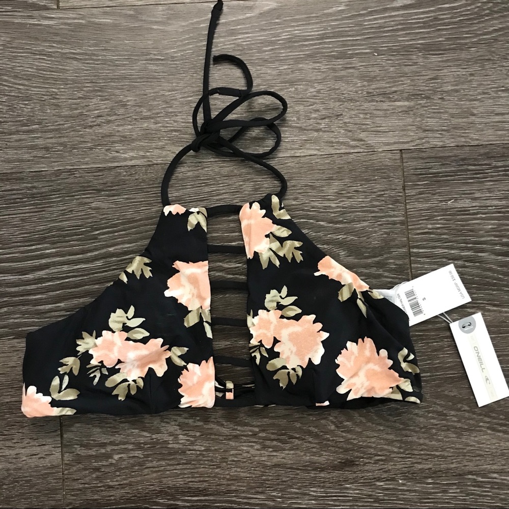 NWT O’Neill Wildflower Black Floral Swim Top